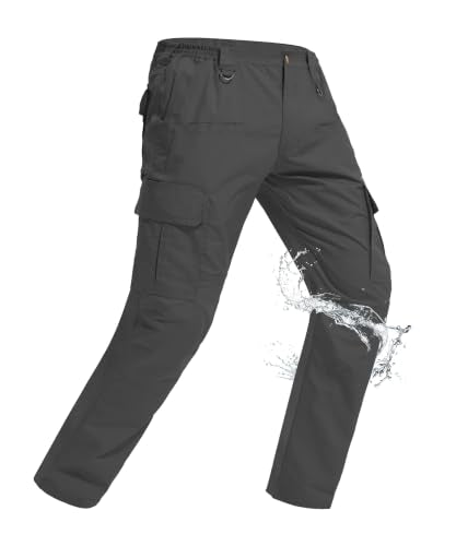 Men's Tactical Cargo Pants Water-Resistant Ripstop 40W x 30L Dark Grey Lightweight Outdoor Work Pants