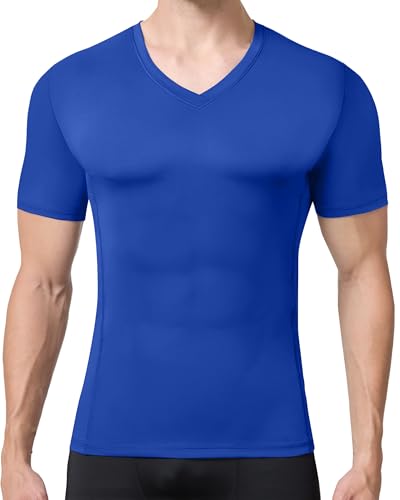 Men's Compression V Neck Shirt - Royal Blue, Large, Quick Dry Athletic Top
