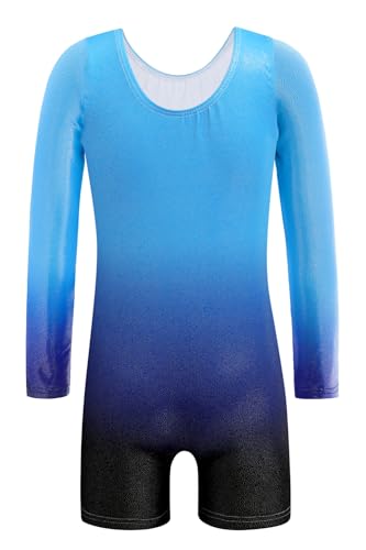 Long Sleeve Gymnastics Leotard for Girls with Shorts - Dark Blue, 10-12 Years