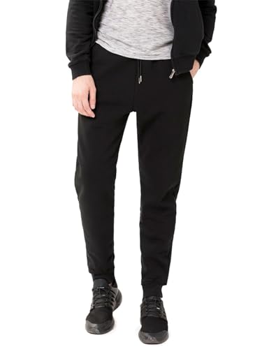 Flygo Men's Fleece-Lined Sherpa Jogger Pants Winter Warm Activewear Small Black Ribbed Bottom