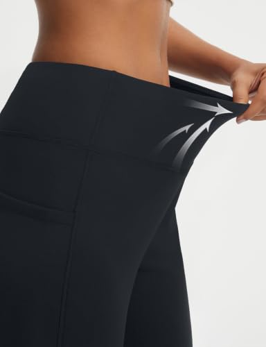 Baleaf Women's 25" Black Yoga Pants with Pockets - Large, Wide Leg, High Waist, Ankle-Length, Travel & Casual Wear