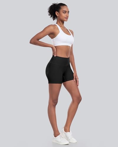 High Waisted Biker Yoga Shorts for Women - Medium - Black