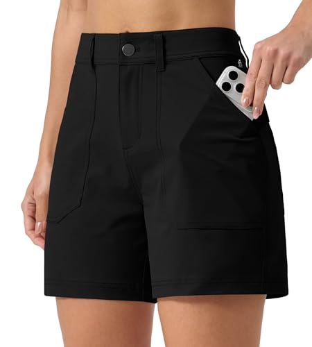 Willit Women's Quick Dry Water-Resistant Hiking Shorts with Pockets - Black, 5" | Travel & Golf Casual Wear