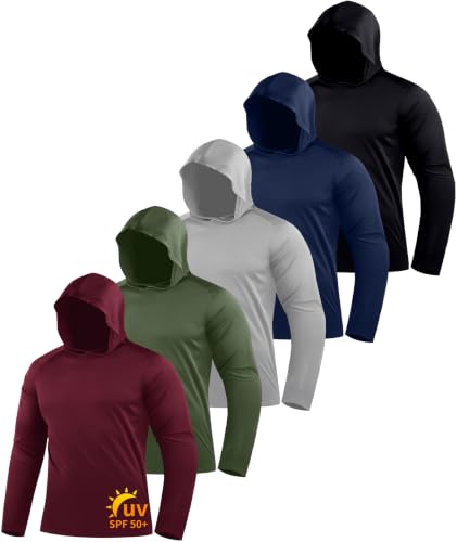 Men's Sun Protection Hoodie UPF 50+ Long Sleeve Sweatshirt - Medium/Dark Red/Army Green/Light Grey/Dark Blue/Black - ZITY 5 Pack