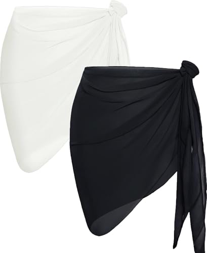 Women’s Sheer Beach Sarong Cover Up - White & Black