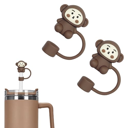 Reusable Monkey Straw Cover Set - Brown Silicone Toppers