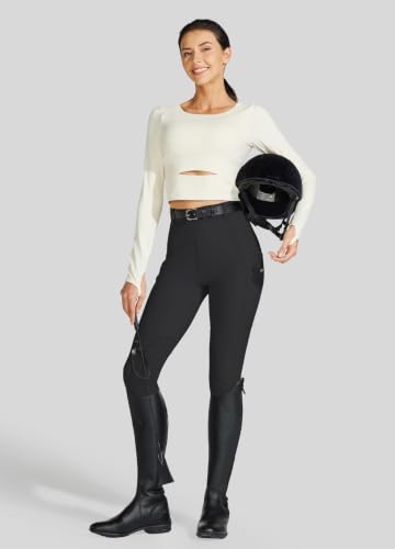 Women's Equestrian Riding Breeches - Breathable, Suede Knee Patch, Small/Black