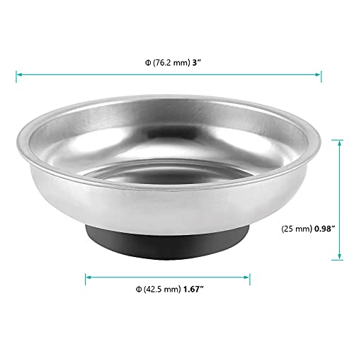 FUNSUEI 10 Packs 3 Inches Magnetic Tray, Stainless Steel Magnetic Bowl, Round Magnetic Parts Tray for Pins, Screws, Bolts, Nuts, Small Parts
