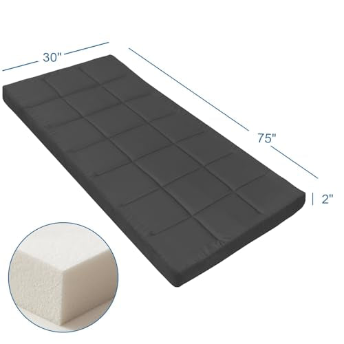 SPRINGSPIRIT Black 30x75 Inch Camping Cot Mattress Topper Foam Pad, Thick & Soft