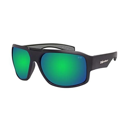 BOMBER MEGA Bomb M103GM Safety Sunglasses for Men with Matte Black frame, Green Mirror Safety Sunglass lens, Non-Slip foam lining, ANSI Z87+ Compliant, UV Protection - M103GM
