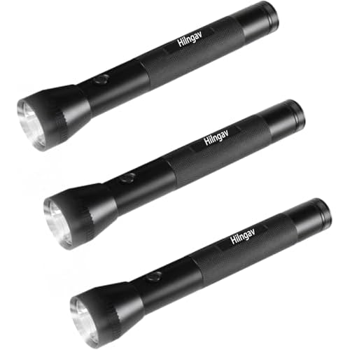 Heavy Duty 3-Cell D Battery LED Big Flashlights, Single Mode, Aluminum Alloy Torch, Rugged Metal Flashlight for Outdoor Adventures and Emergency Power Outages (3 Pack)