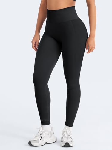 YEOREO Seamless Scrunch Leggings for Women, Medium Black Marl