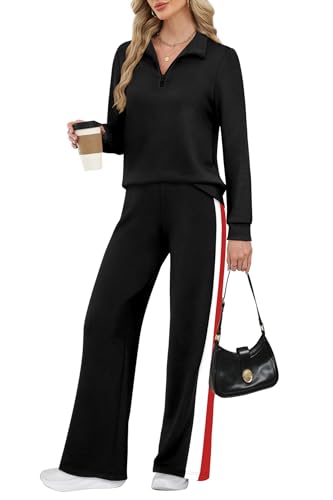 WIHOLL Women's 2-Piece Travel Sweatsuit Set - Black, Medium - Airport & Vacation Loungewear