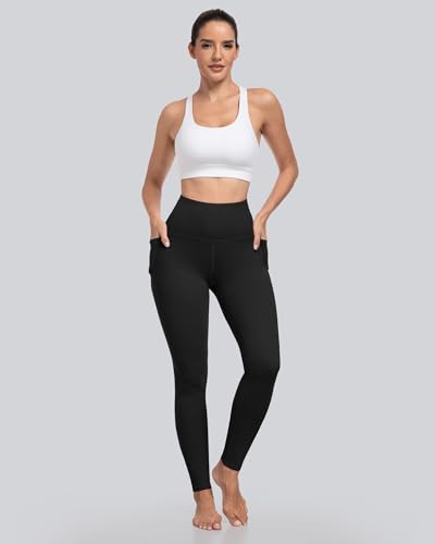 High Waisted Tummy Control Leggings with Pockets - Large Black