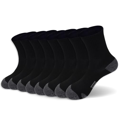 Mens Athletic Crew Socks - Cushioned, Breathable, 12 Pairs - Black, One Size