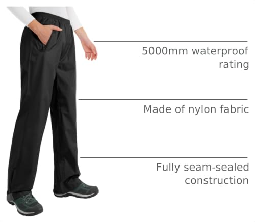 33,000ft Packable Women’s Lightweight Waterproof Rain Pants - Medium, Black