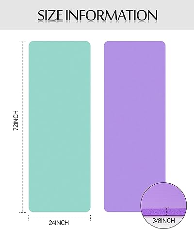 Woanger Yoga Mats Set - 2 Thick Non-Slip Exercise Mats in Purple & Light Green
