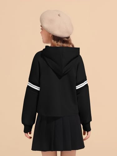 Kids Cute Striped Long Sleeve Crop Hoodie - Black, 7-8 Years