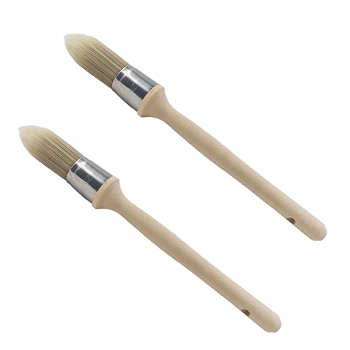 2PCS 1" Trim Paint Brushes Set, Round Edge Painting Tools with Hardwood Handle, Round Paint Brushes for Wall Detail, Baseboards