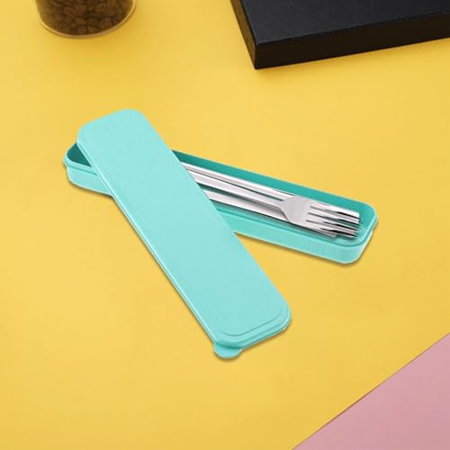 Portable Wheat Straw Cutlery Storage Box with Lid - Green