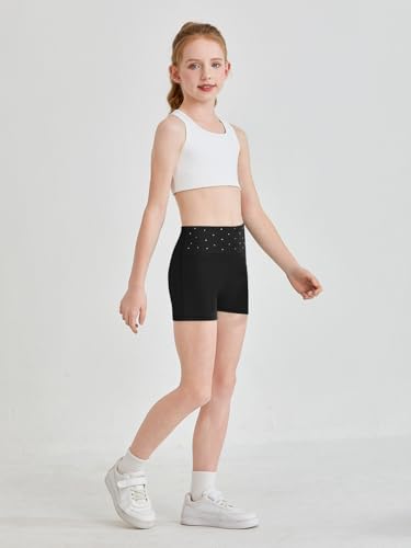 Girls High Waisted Yoga Dance Shorts - 9-10 Years, Black