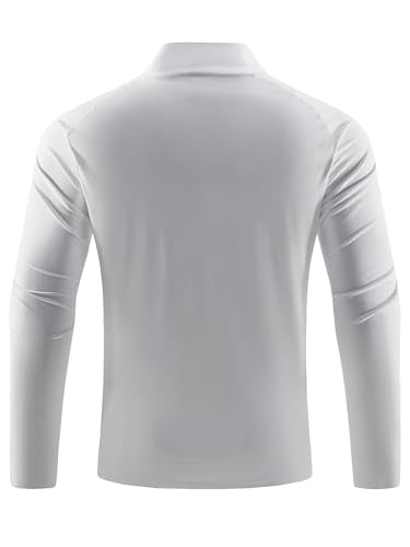 Mens Long Sleeve Turtleneck Workout Shirt - Moisture Wicking - White, Small