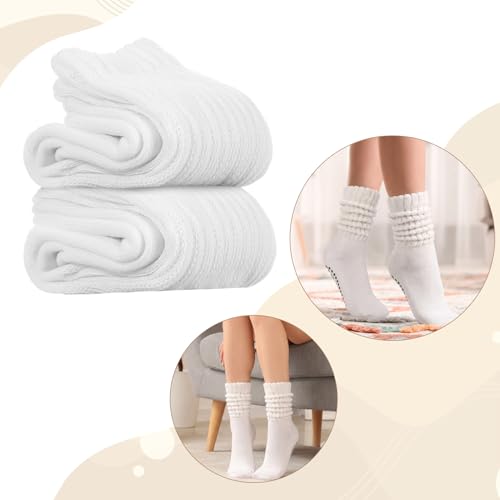 Slouch Pilates Socks with Grips - Non-Slip Yoga Socks, 5.5-8 White