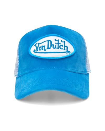 Von Dutch Velvet Trucker Hat Unisex – Blue, Curved Bill, Mesh Back, Snapback