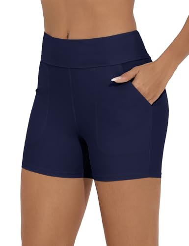 Women's High Waisted Navy Blue Swim Shorts Boyshorts Large Bathing Suit Bottoms