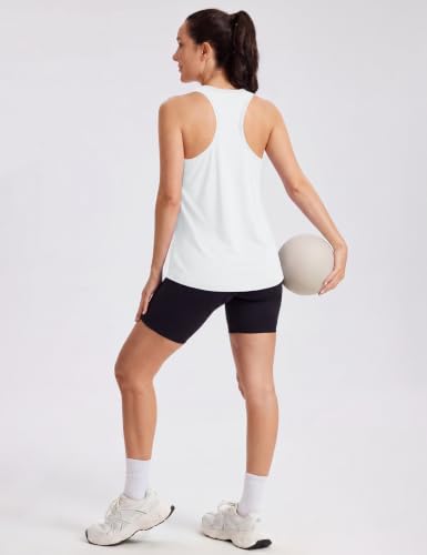 MAGCOMSEN Women's Medium White Racerback Tank Top for Workout & Yoga
