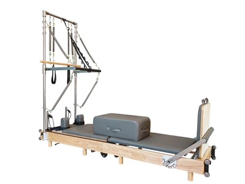 Wood Pilates Reformer Machine with Tower - Foldable Home Equipment