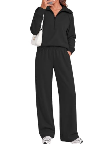 Sampeel Women's Medium Black Cozy Two-Piece Sweat Set Lounge Clothing
