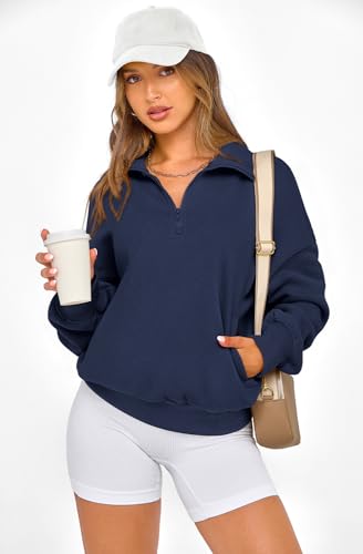 Womens Half Zip Oversized Fleece Hoodie - Navy, Small