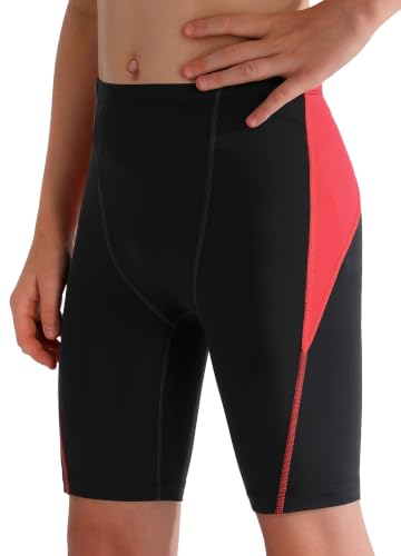 MIVEI Boys Swim Jammers 150H Chlorine Resistant - Black/Red, Medium
