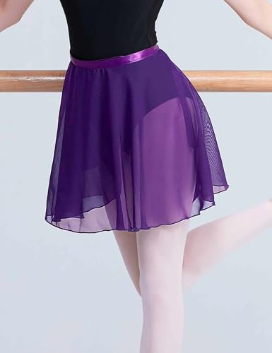 Ballet Wrap Skirt for Girls & Women - Sheer Chiffon, Purple, 8-12 Years