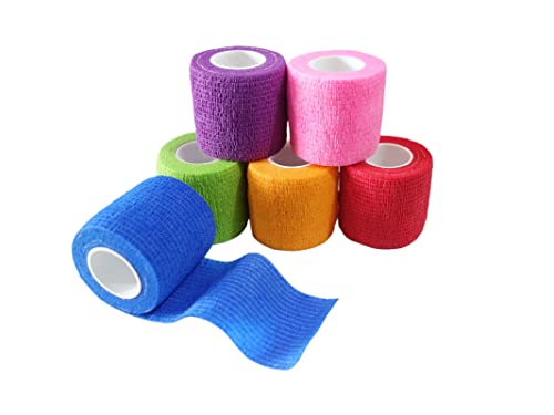 Self-Adhesive Bandage Wrap - 2 Inch, 6 Pack, Mixed Colors