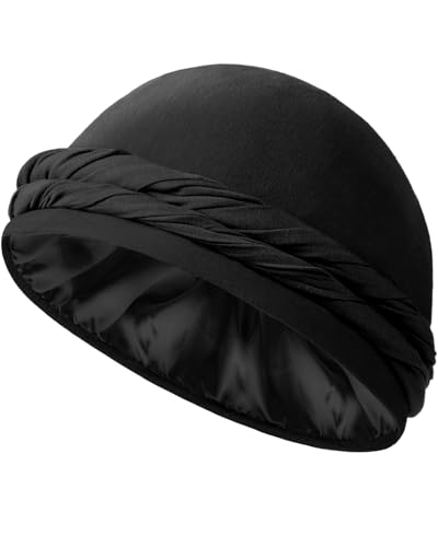 Silk Satin Lined Pre-Tied Turban Durag Head Wrap - Black, Medium