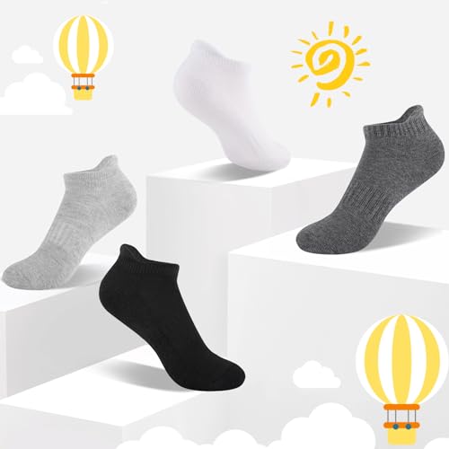 Comfoex Kids Ankle Socks 16 Pairs for Boys & Girls, Athletic Cushioned Low Cut Socks, 4-10 Years Old, 4 Color Variations