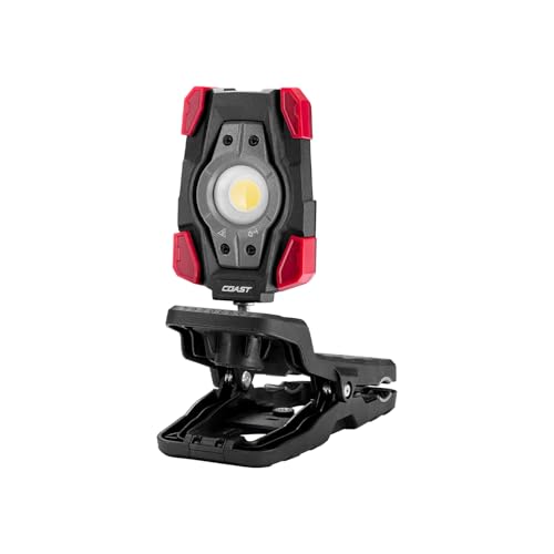 Coast CL10R 1000 Lumen Rechargeable Dual Power Rotating LED Magnetic Clamp Light, Black/Red