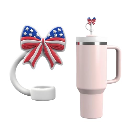 American Flag Bow Straw Cover - 10mm Silicone Tumbler Topper