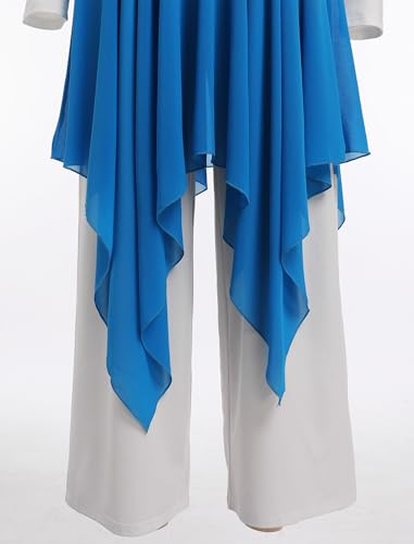 IBAKOM Women's Worship Dance Tunic & Metallic Jumpsuit Set - Royal Blue & White, Medium