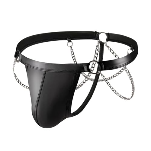 Men's Leather G-String Bikini Lingerie - Black, Large