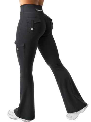 High Waisted Scrunch Flare Leggings with Cargo Pockets - Soft & Comfortable