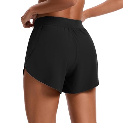 EZPERY Women's Small Black Mid-Waist Dolphin Athletic Shorts 4" Lightweight Gym Wear