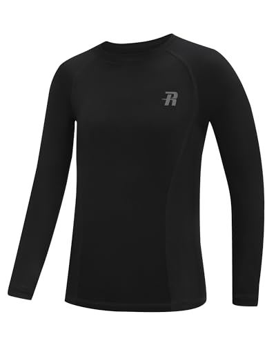 Boys Compression Shirt - Kids Long Sleeve Athletic Undershirt - Large, Black