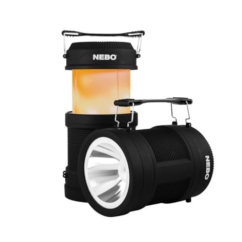 NEBO BIG Poppy Lantern, Flashlight & Power Bank | 300 Lumens, 15 Hours Run Time, Rechargeable LED Spotlight, Pop-Up Flame Emulator & Lantern Modes, Water Resistant, Includes Micro-USB Charging Cable