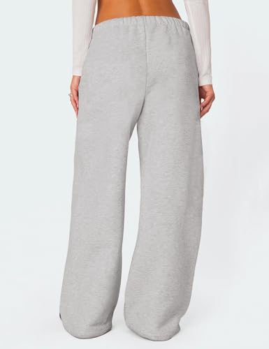 HeSaYep Women's Baggy Grey Fleece-Lined Wide Leg Sweatpants - Medium