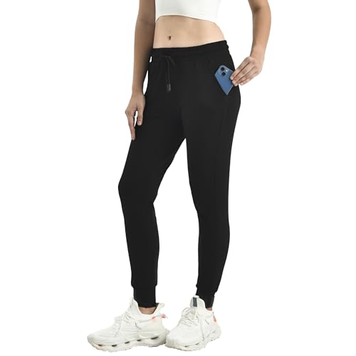 Full Length Black Joggers for Women with Pockets - Large