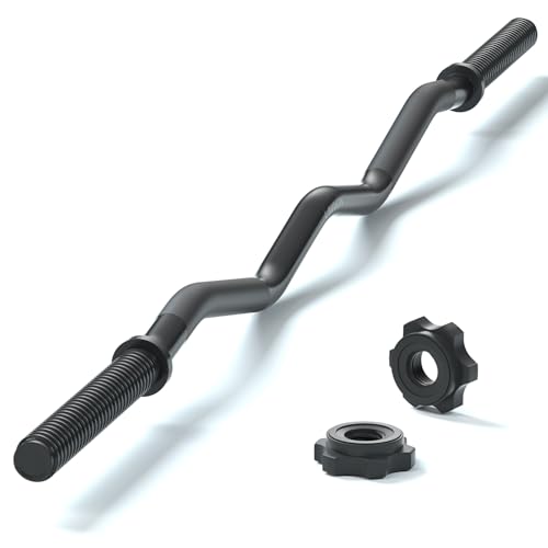LAVVON 47-Inch Black EZ Curl Barbell for Weightlifting, 25mm Diameter