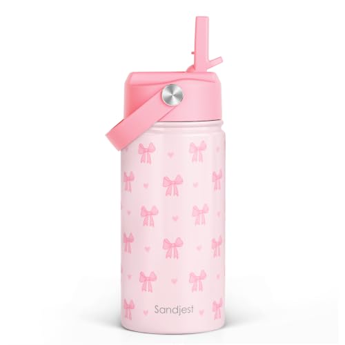 SANDJEST Bow Kids Water Bottle 12oz Insulated Stainless Steel Pink Bow - Variation 1
